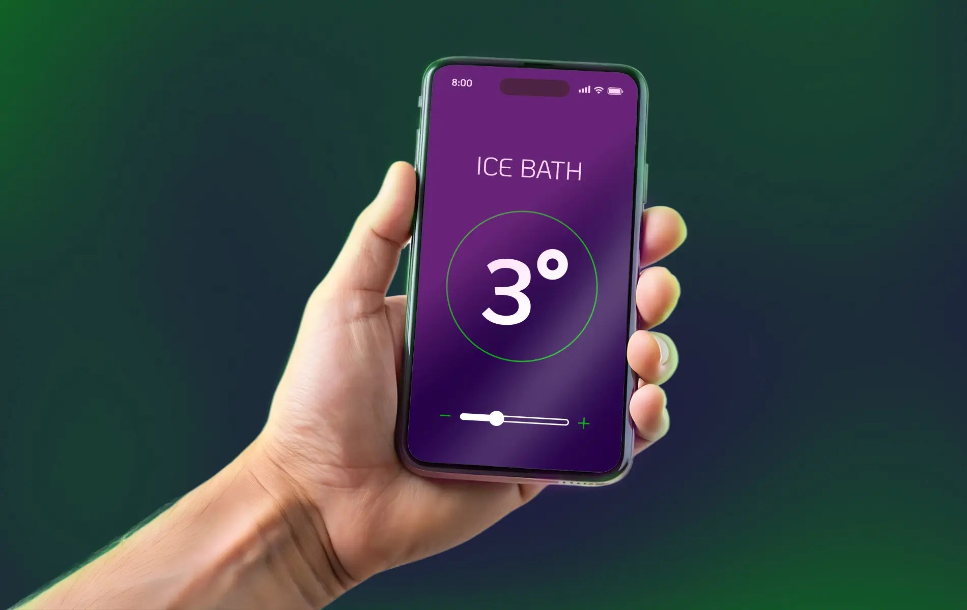 The ICEO ice bath chiller app for setting the water temperature