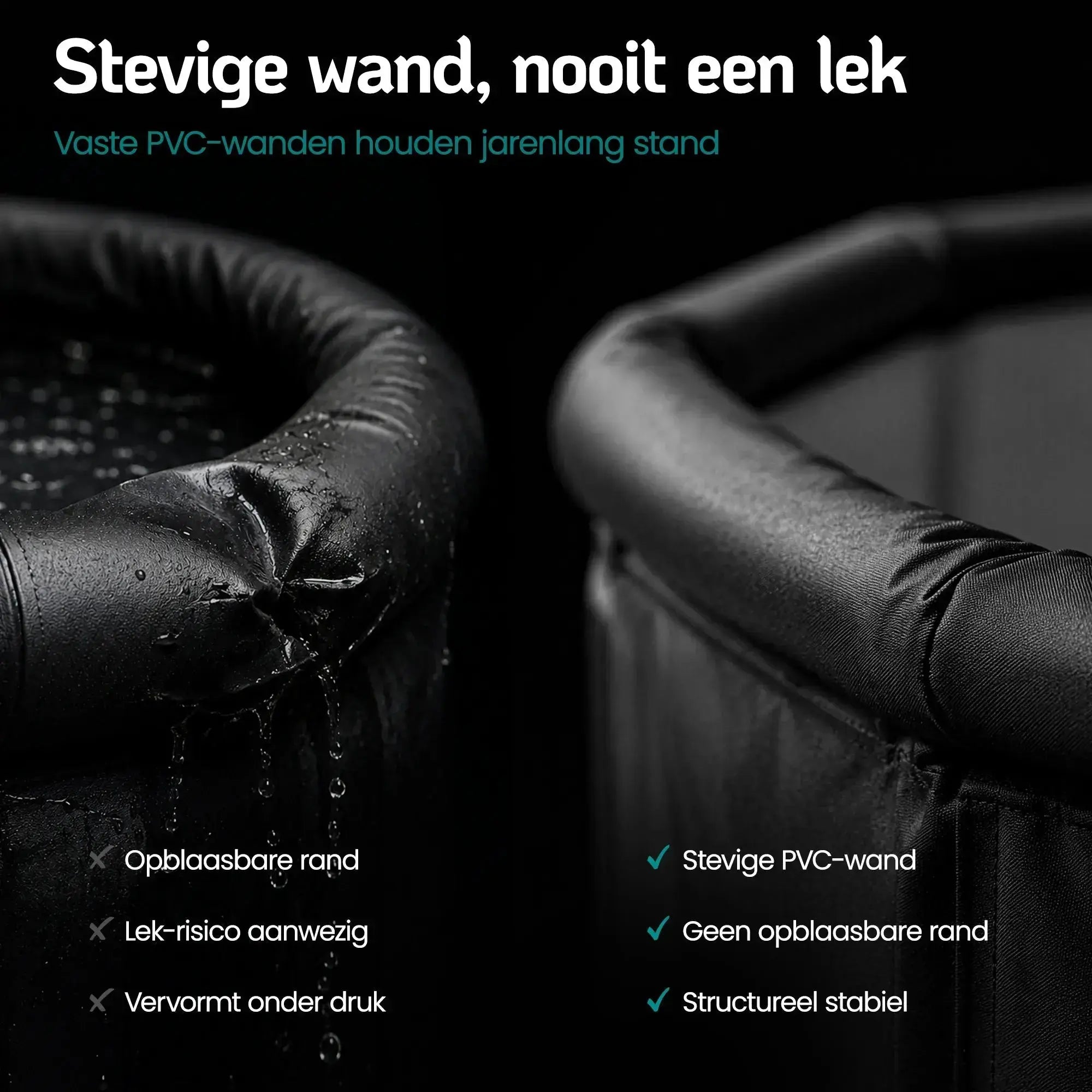 Detail van de stevige PVC-wand van de ICEO Recovery Tub, zonder opblaasbare rand