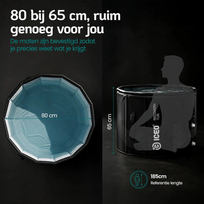 Afmetingen van de ICEO Recovery Tub: 80 cm doorsnede en 65 cm hoog