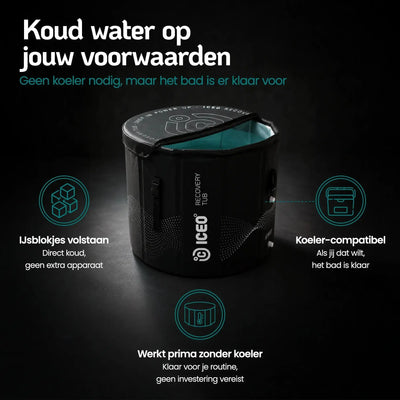 ICEO Recovery Tub werkt met ijsblokjes en is geschikt voor aansluiting van een koeler